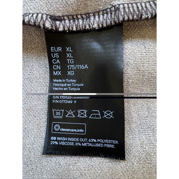 H&M Dress XL Brown Metallic Animal Print Midi Long Sleeve Cozy Knit Cheetah Boho - Picture 8 of 11